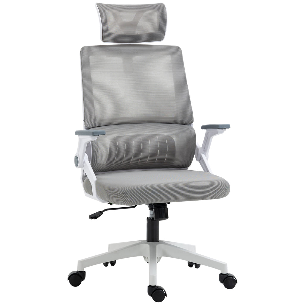 Fauteuil de bureau réglable tissu maille polyester dossier ergonomique inclinable pivotant Gris-0