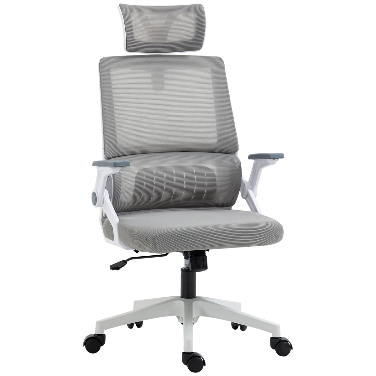 Fauteuil de bureau réglable tissu maille polyester dossier ergonomique inclinable pivotant Gris-0