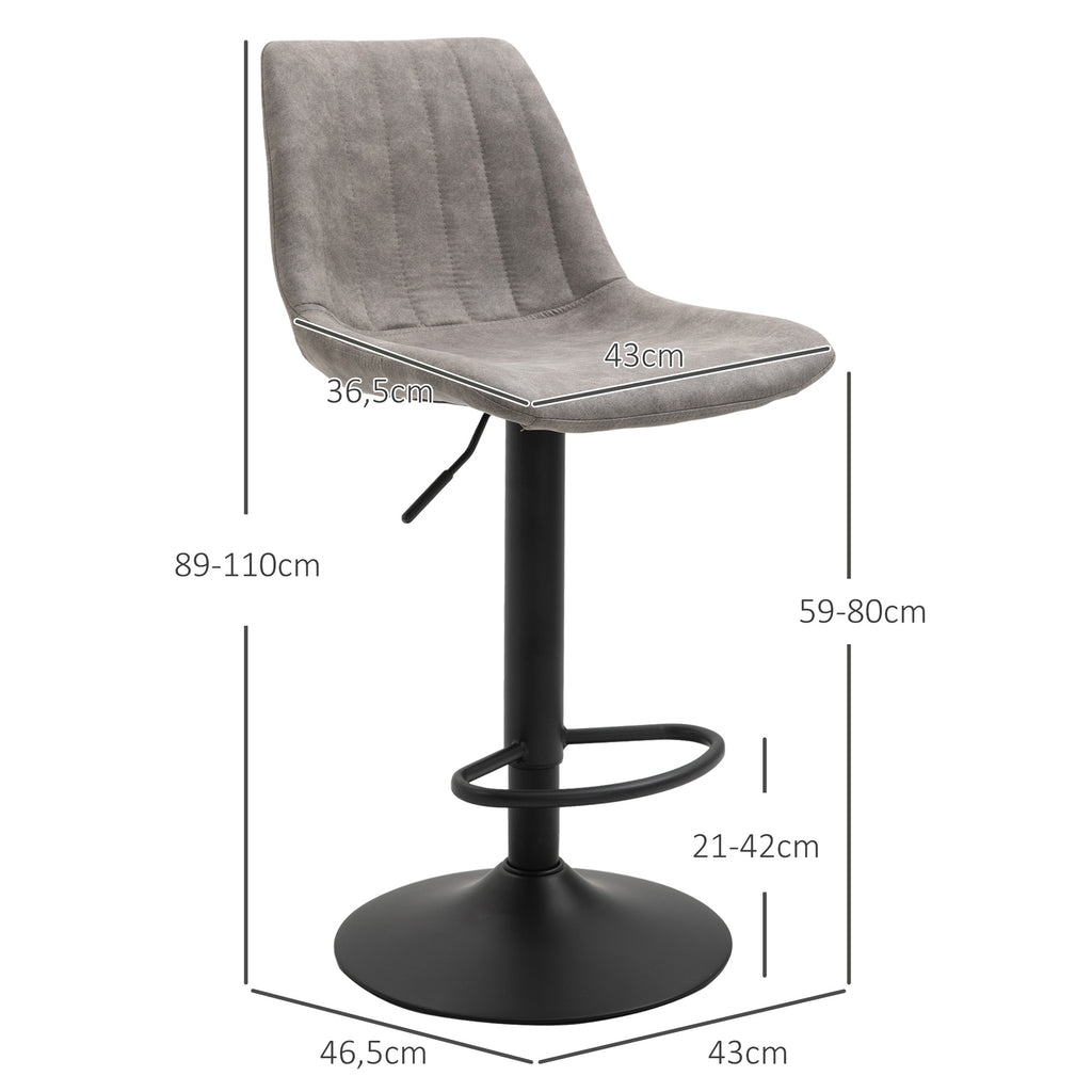 Lot de 2 tabourets de bar style vintage hauteur réglable pivotant avec repose-pied gris-2