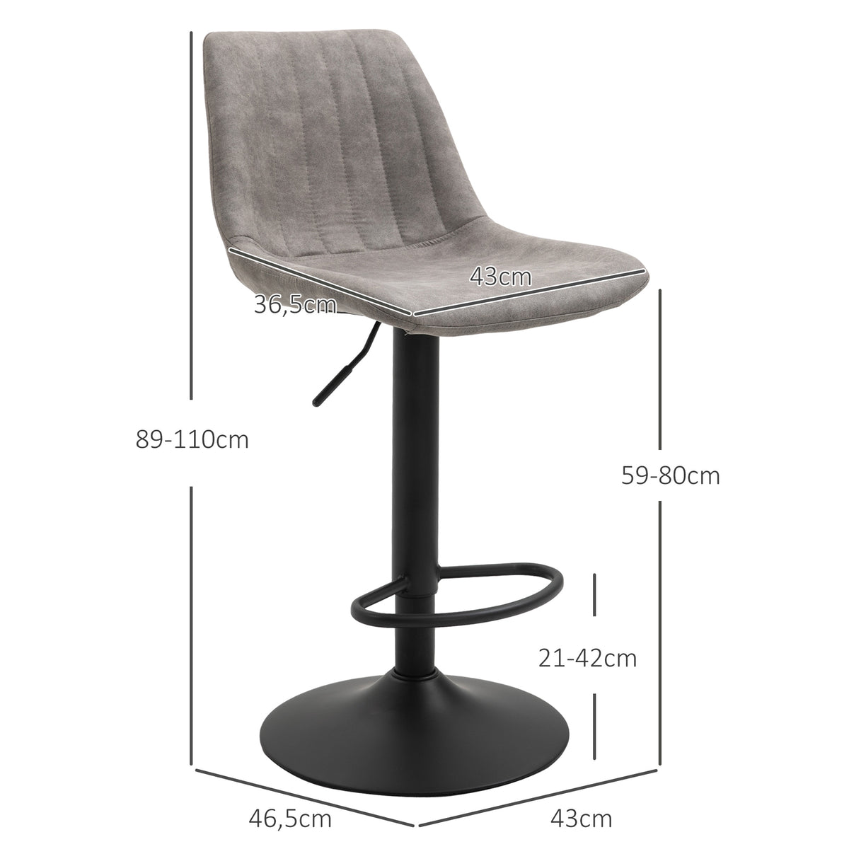 Lot de 2 tabourets de bar style vintage hauteur réglable pivotant avec repose-pied gris-2