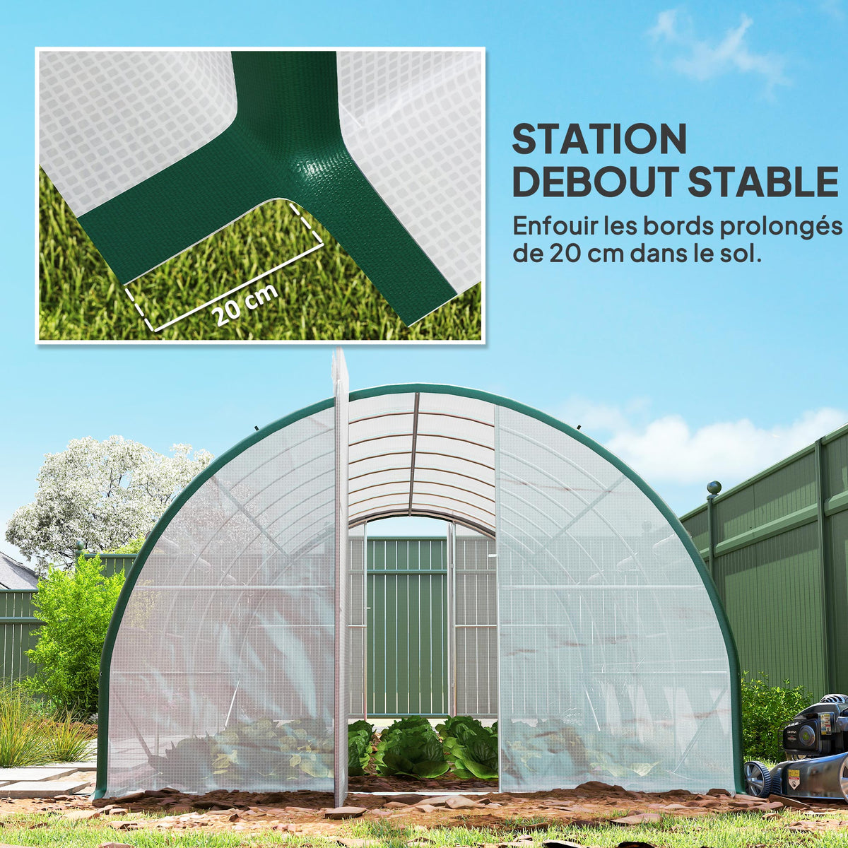 Serre tunnel de jardin 18m², serre de jardin tunnel avec portes et 8 fenêtres, bâche PE 140g/m² 600 x 300 x 200 cm blanc-7