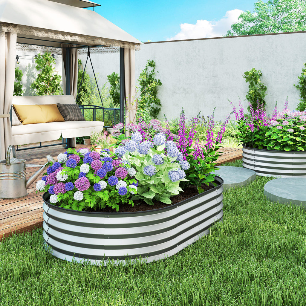 Lot de 2 jardinières surélevées galvanisées en acier kit de lits de jardin bordure caoutchouc 152 x 91 x 30 cm argent-9