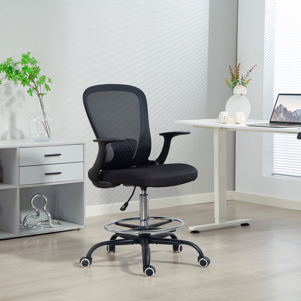 Chaise bureau ergonomique avec repose-pieds ajustable et accoudoirs relevables, hauteur réglable, 59x62x99-119cm, noir-1