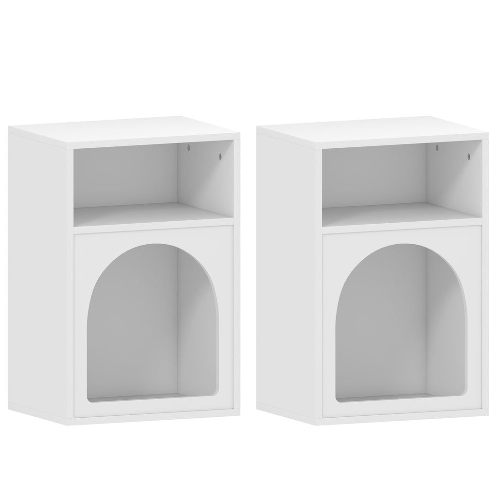 Lot de 2 tables de chevet, table de nuit avec compartiments ouverts, design arqué, 40 x 30 x 60 cm, blanc-0
