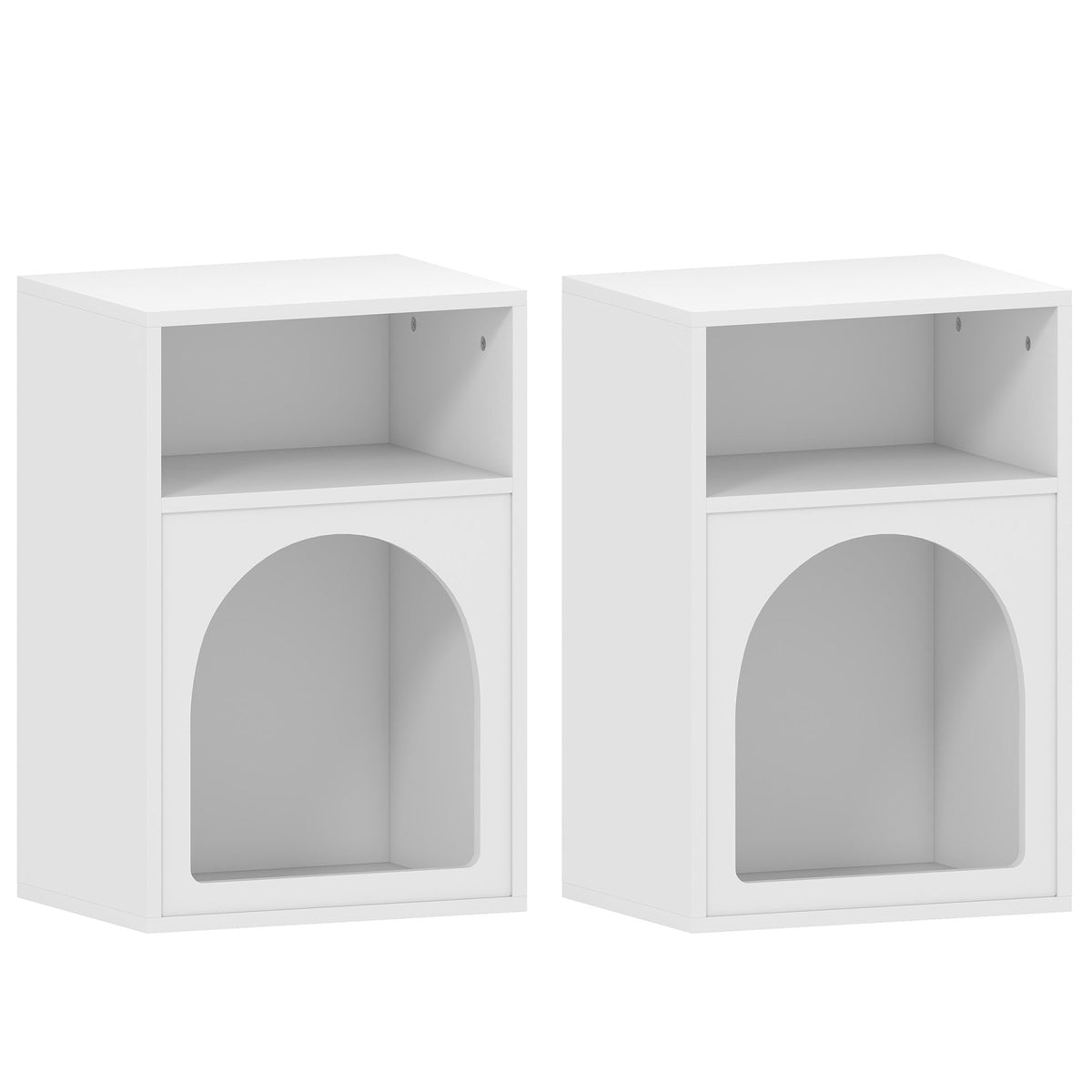 Lot de 2 tables de chevet, table de nuit avec compartiments ouverts, design arqué, 40 x 30 x 60 cm, blanc-0