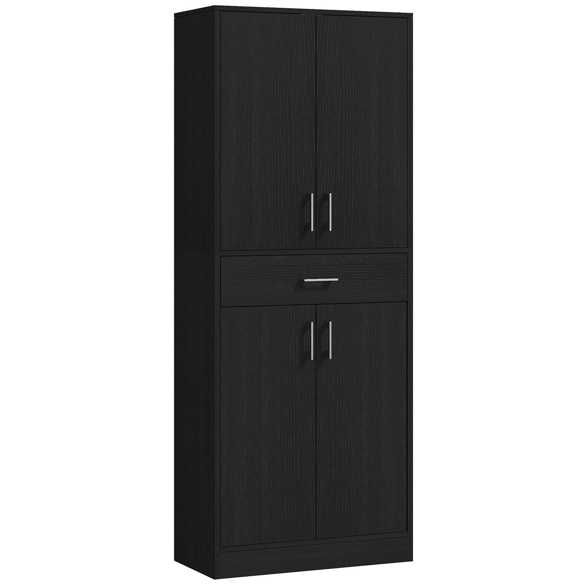 Buffet haut armoire de cuisine 4 portes 2 placards et 1 tiroir central hauteur 180 cm avec 2 étagères réglables noir-0