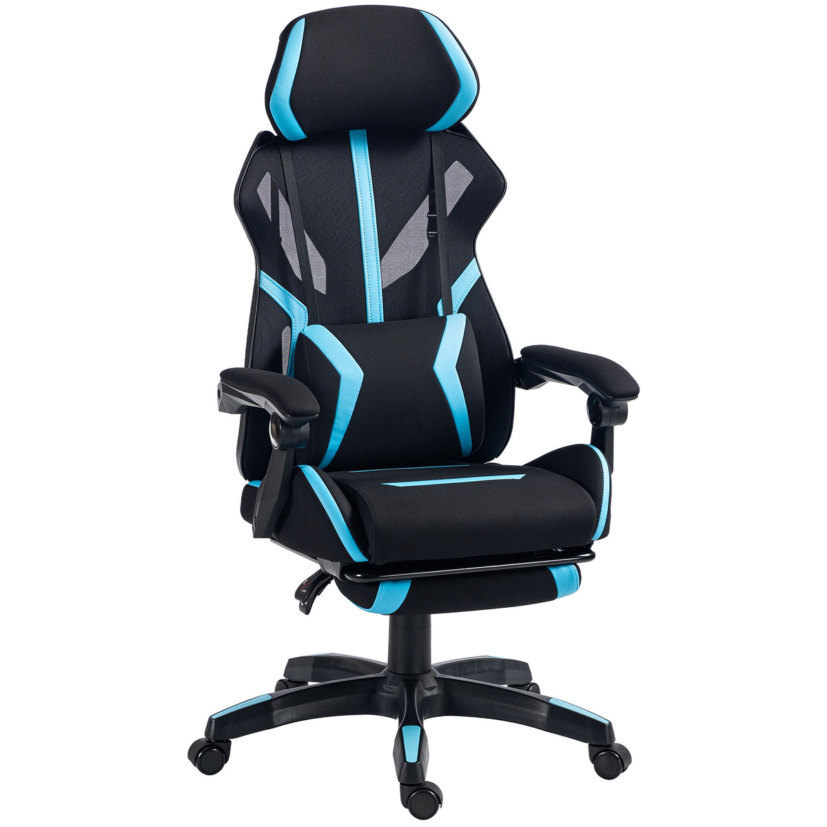 Chaise Gaming Ergonomique, Fauteuil Gaming Inclinable en Maille avec Appui-Tête Réglable, Soutien Lombaire, Noir et Bleu-0