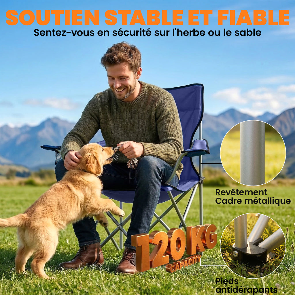 Lot de 2 Chaises de Camping Pliantes avec Porte-Gobelet, Sac de Transport, Dossier Haut, 88x57x97cm, Bleu Foncé-5