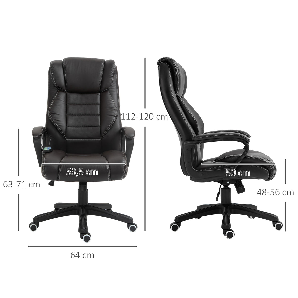 Fauteuil de bureau massant  fauteuil bureau ergonomique grand confort hauteur réglable fonction dossier à bascule revêtement synthétique brun-2