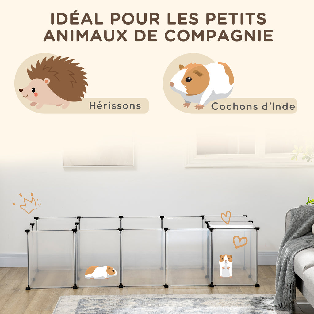 Enclos parc modulable pour petits animaux 20 panneaux pour cochons d'Inde hérisson 175 x 70 x 45 cm blanc-3