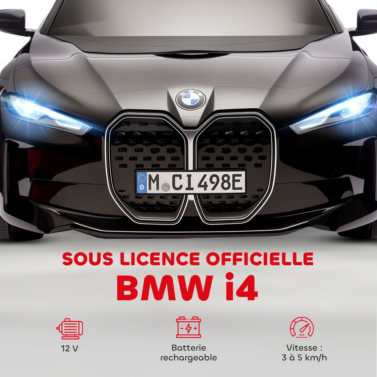 Voiture électrique pour enfants licence BMW I4 12V avec télécommande MP3 Musique Lumières et Ceinture 115x67x45 cm Noir-3