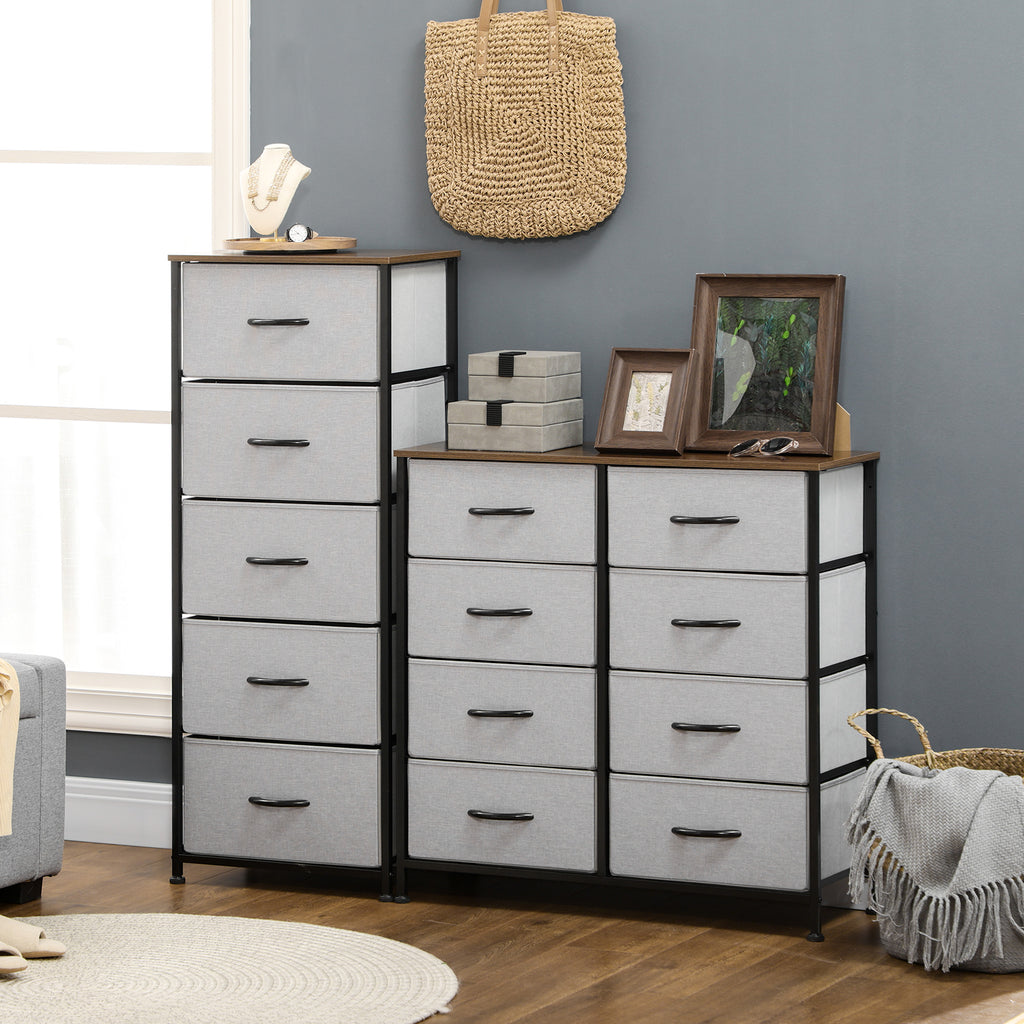 Commode 5 tiroirs meuble de rangement tiroir en tissu pliant - structure acier noir - 45 x 30 x 116 cm gris-9