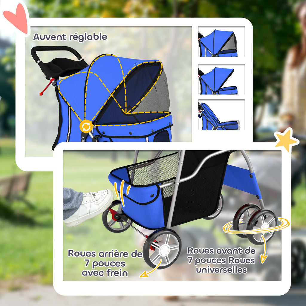Poussette buggy pliable animaux porte-gobelet panier de rangement tissu 600D Oxford acier 75 x 45 x 97 cm bleu-5