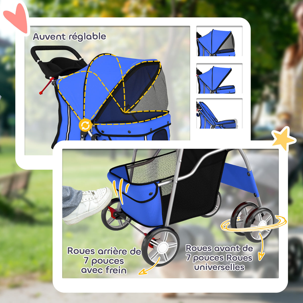 Poussette buggy pliable animaux porte-gobelet panier de rangement tissu 600D Oxford acier 75 x 45 x 97 cm bleu-5