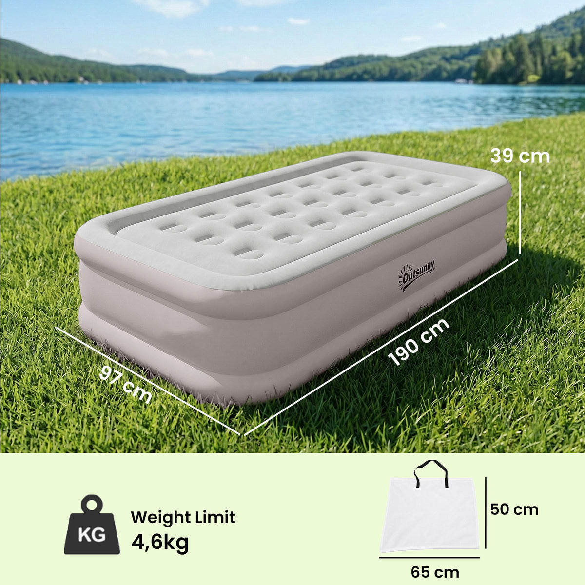Matelas Gonflable, Pompe Électrique Intégrée, Surface Floqué , Imperméable 5000 mm, Sac Transport, 190x97x39cm, Kaki-2