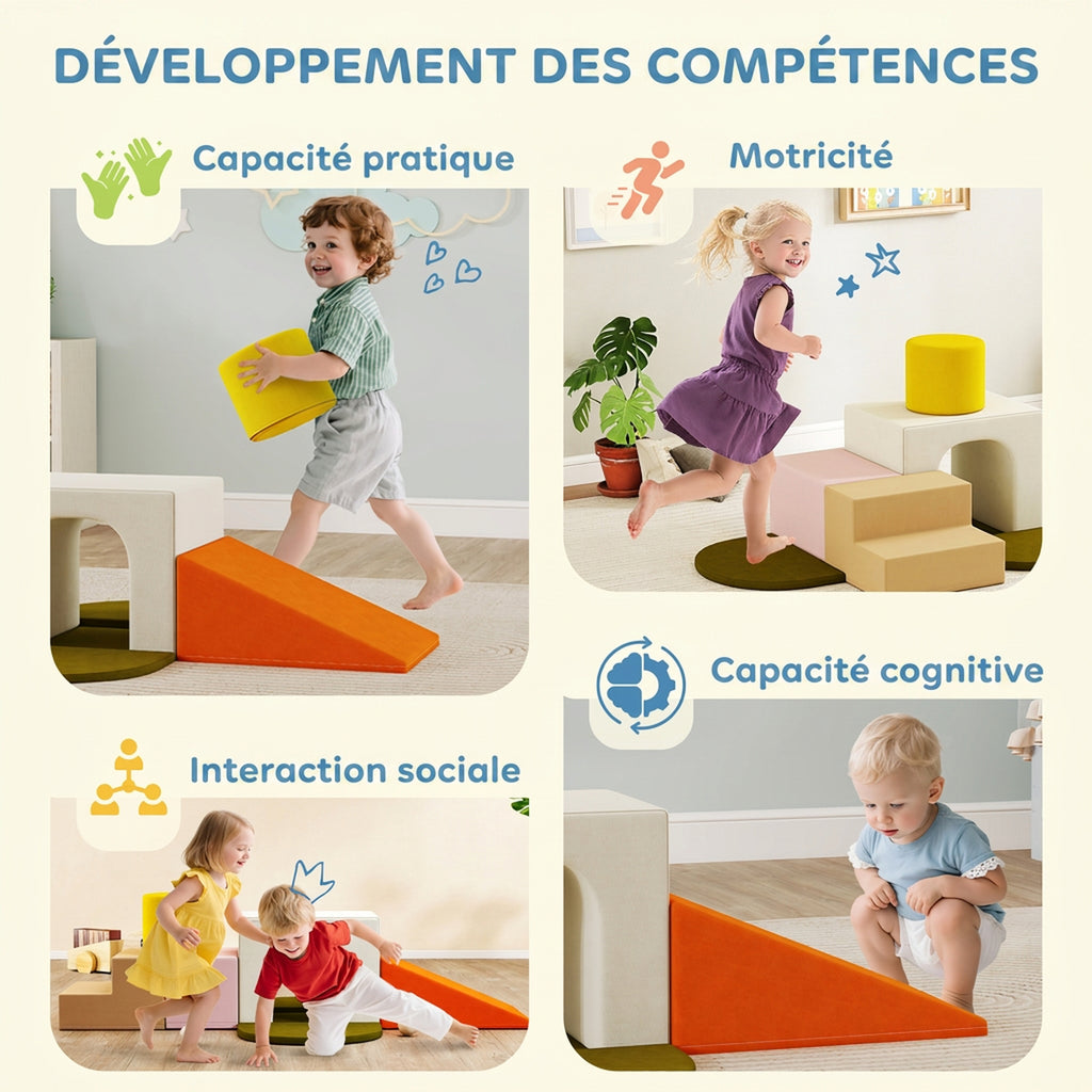 Parcours motricité bébé 8PCS, module motricité Bébé en mousse avec housse en velours lavable 51 x 40 x 40 cm multicolore-9
