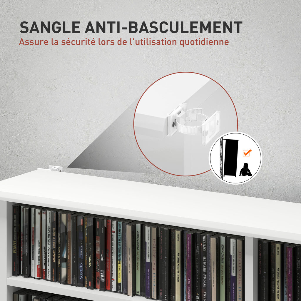 Rangements pour CD et DVD avec 16 compartiments et 12 étagères réglables, capacité max. 720 CD/396 DVD et Blu-ray, blanc-5