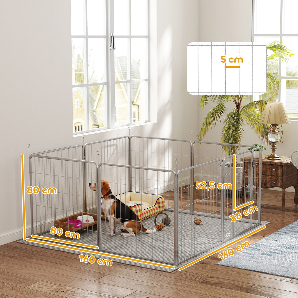 Parc pour chien enclos chien 8 panneaux modulable pliable acier avec porte pour chiot intérieur extérieur 80H cm argent-2