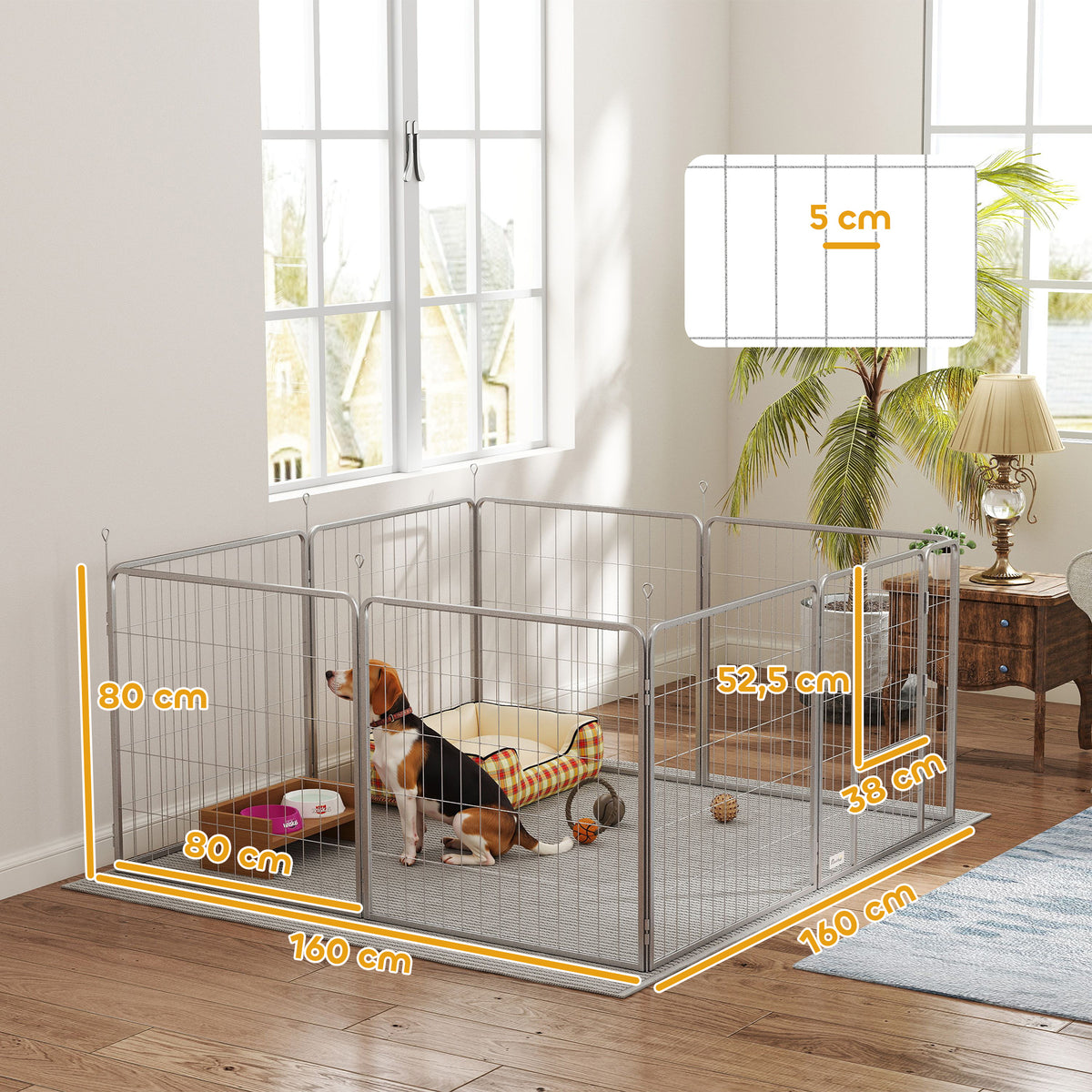 Parc pour chien enclos chien 8 panneaux modulable pliable acier avec porte pour chiot intérieur extérieur 80H cm argent-2