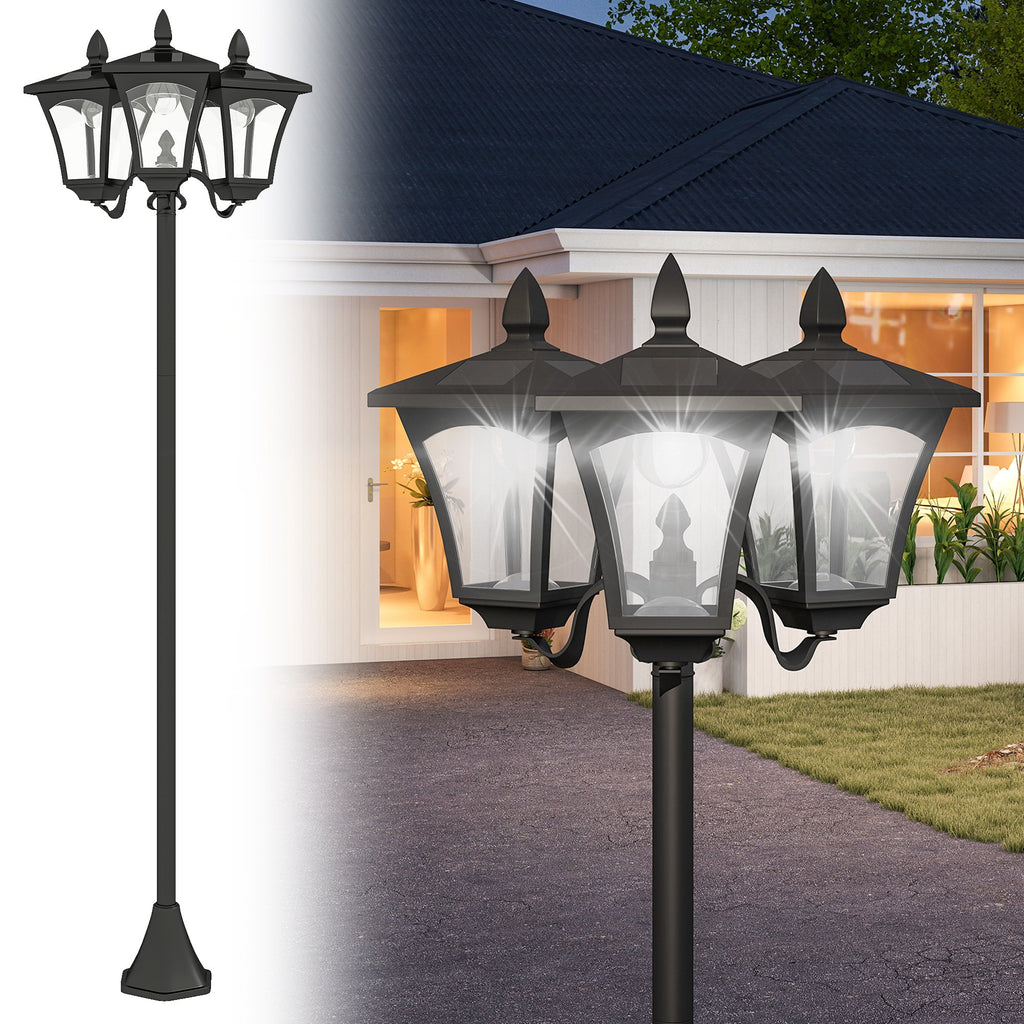 Lampadaire de jardin extérieur à LED solaire avec capteurs 3 abat-jours - H.182.5 cm - IP44-0
