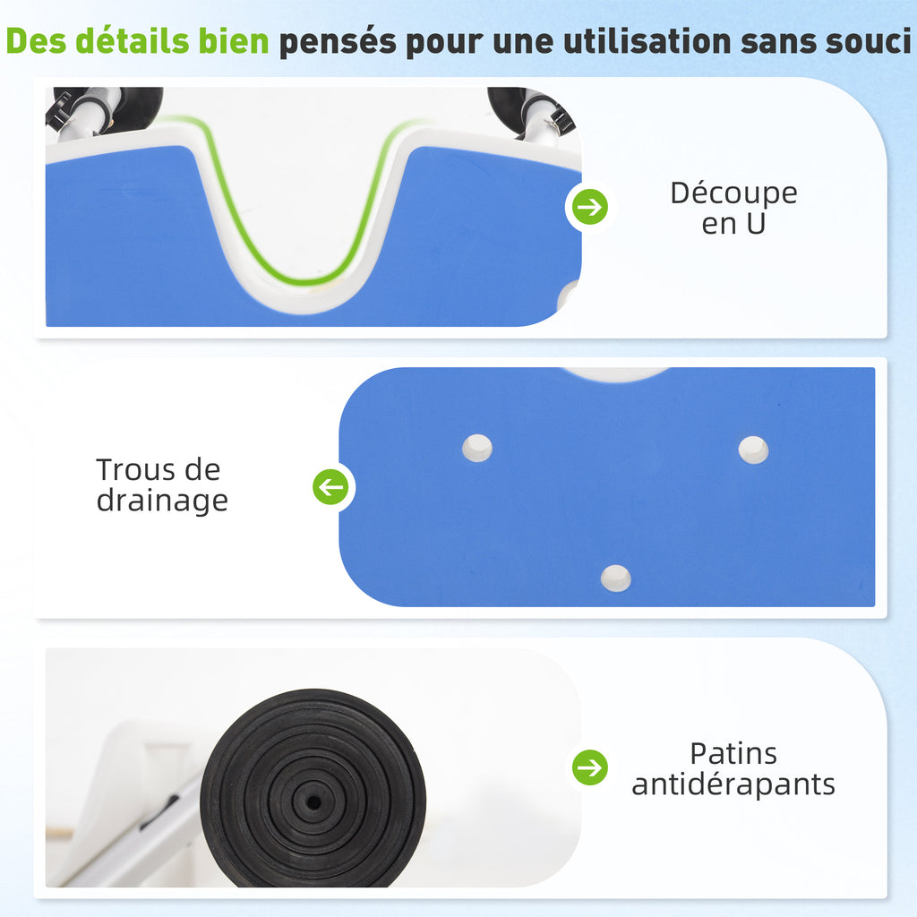 Tabouret de douche siège de douche hauteur ajustable 39-51,5 cm barre d'appui à ventouse patins à ventouse bleu foncé-4