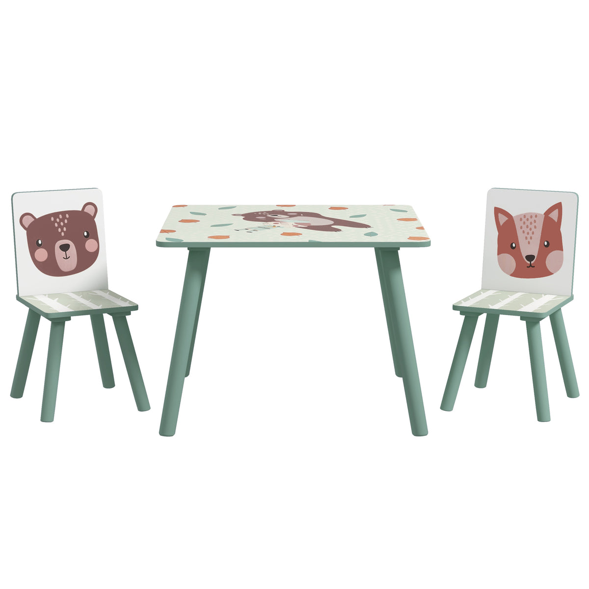 Table et 2 chaises pour enfants 3-8 ans ensemble 3 pièces motif animaux pour chambre à coucher salle de jeux vert-0
