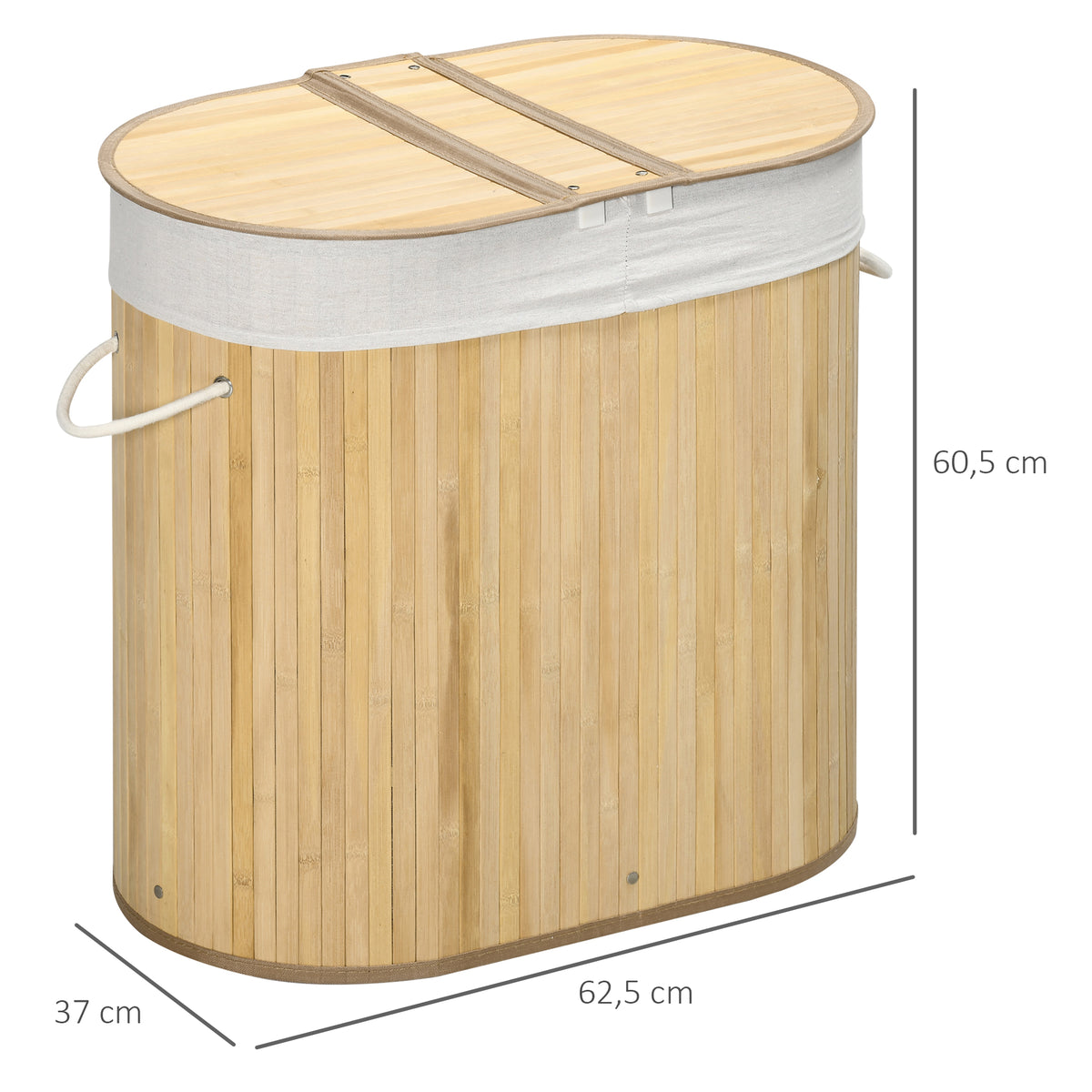 Panier à linge en bambou 100L avec 2 sections couvercle et sac amovible 62,5 x 37 x 60,5 cm - naturel-2