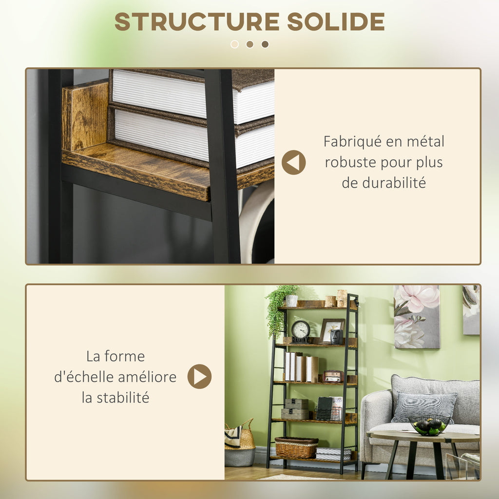 Étagère bibliothèque Style Industriel incliné 5 Niveaux 70L x 35l x 150H cm-4