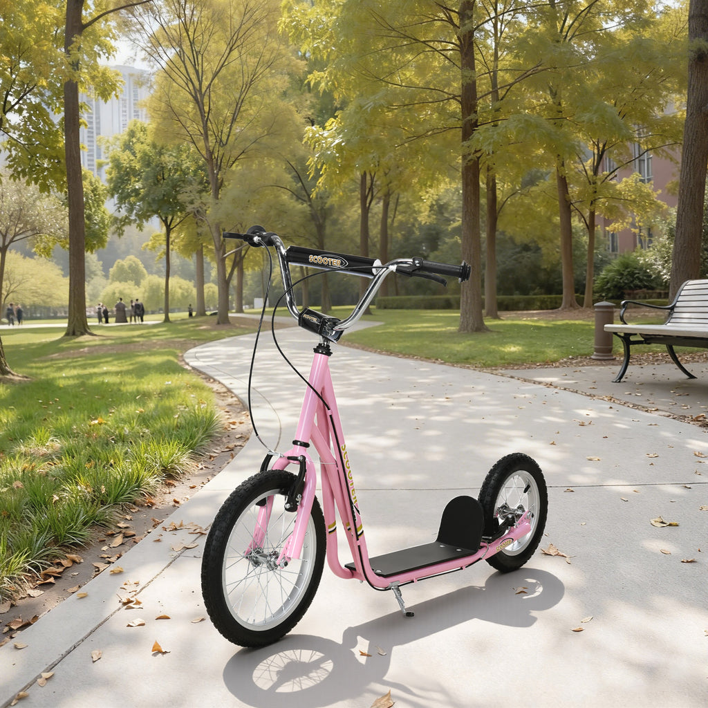 Trottinette patinette Enfant à partir de 5 Ans Grands pneus Guidon réglable poignées Freins et béquille Acier Rose-9