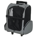 Sac de transport à roulettes pour chien 2 en 1 trolley chariot sac à dos pour chien chat avec poignée téléscopique, sacs de rangement, aérations, attache de sécurité, 42 x 25 x 55 cm, gris-0