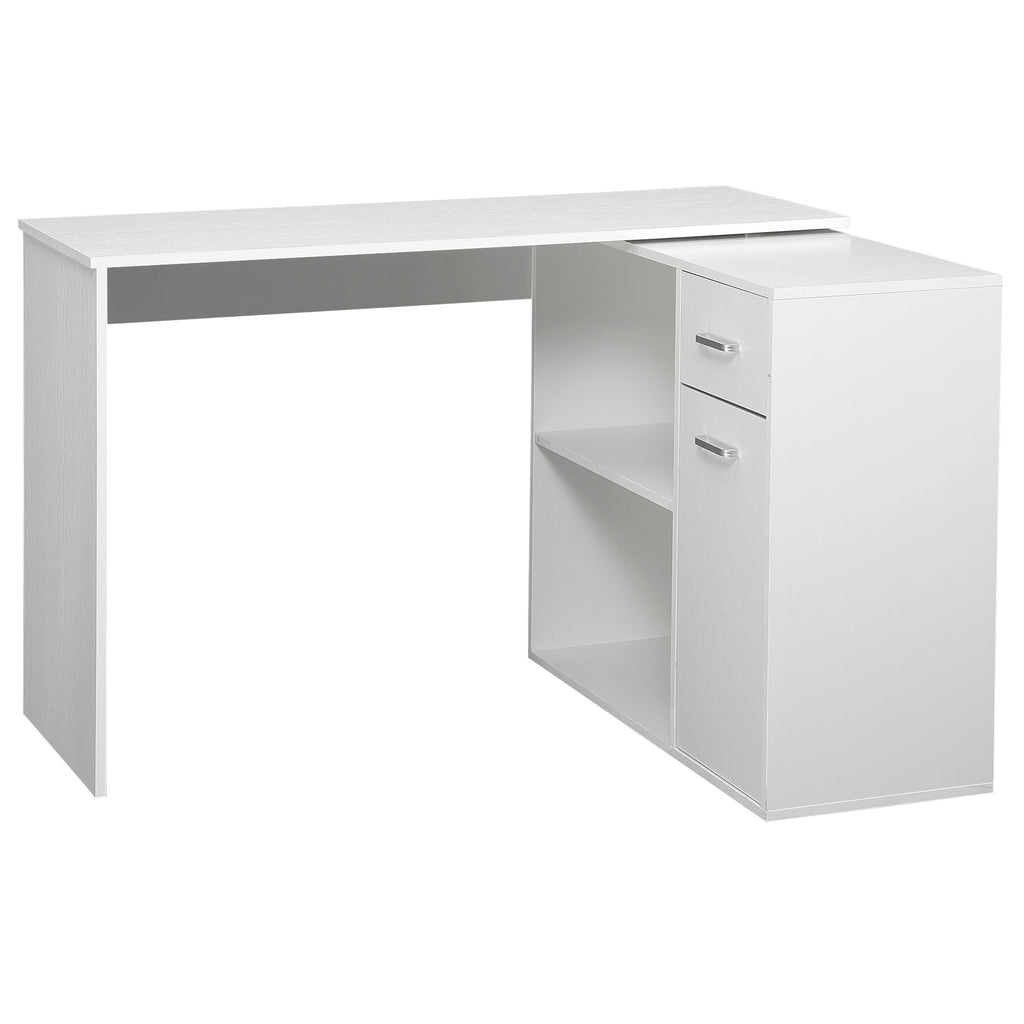Bureau d'angle rotatif à 180°, bureau d'ordinateur, bibliothèque, tiroir, placard, poste de travail, 117x82x74cm, blanc-0