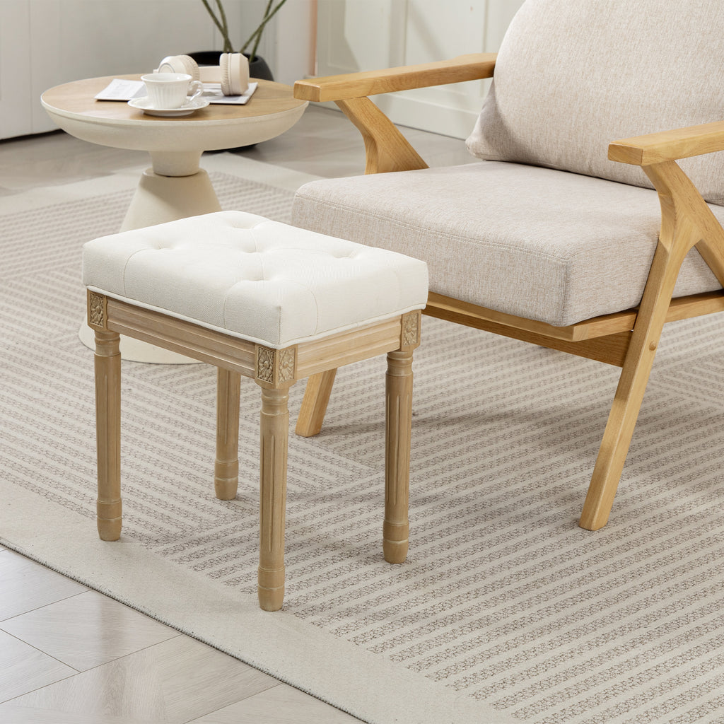 Repose pied salon, ottoman, siège rembourré en tissu aspect lin avec pieds en bois d'hévéa, 42 x 32 x 46,5 cm, beige-6