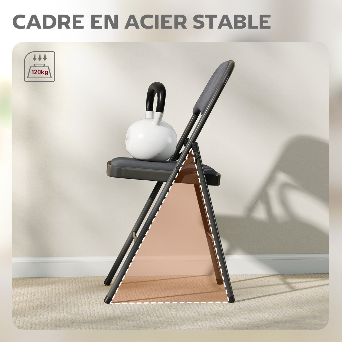 Lot de 4 chaises pliantes et portables intérieur avec assises et dossiers rembourrés en velours, cadre en acier, gris foncé-6