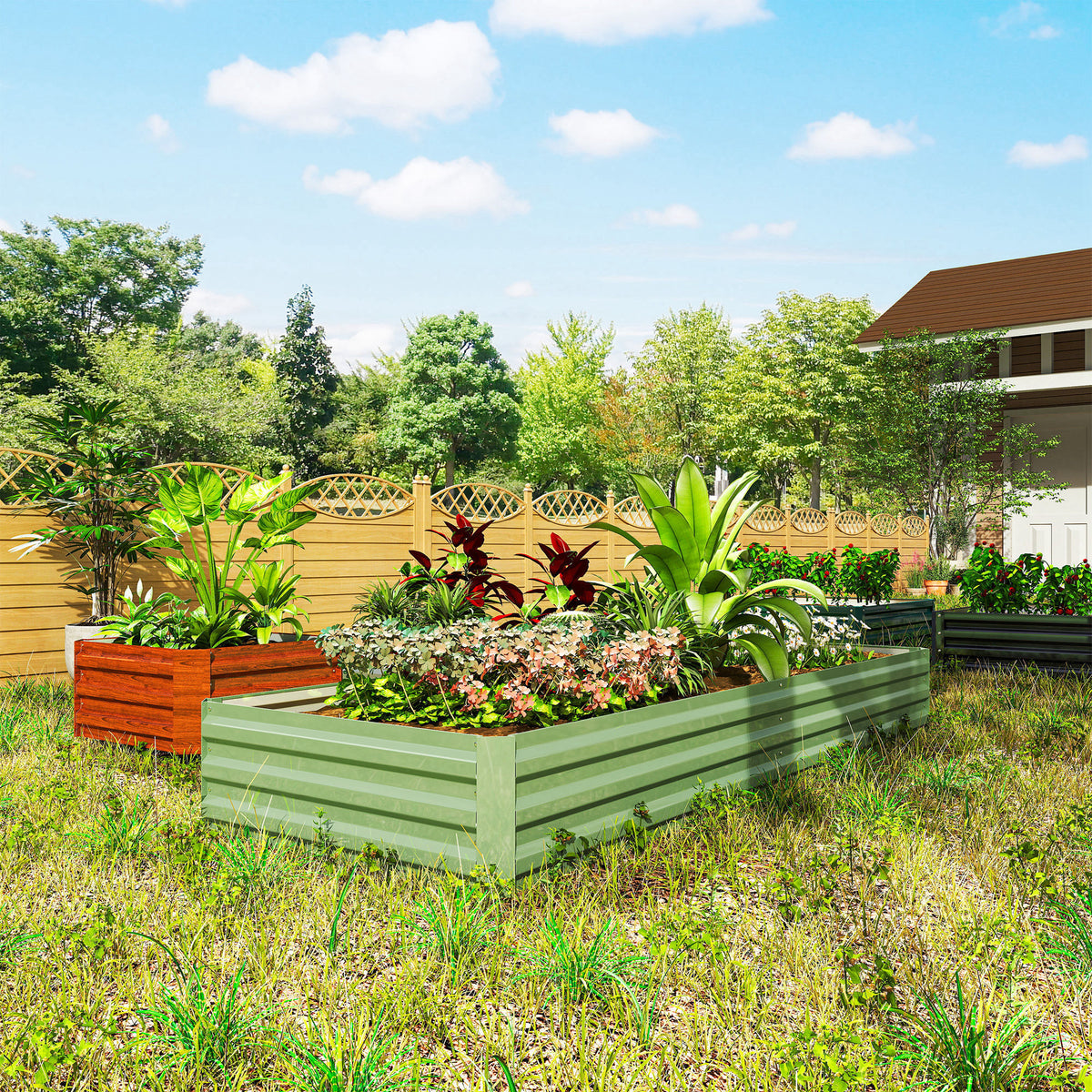 Carré Potager de Jardin Rectangulaire Jardinière Extérieure 241 x 90,5 x 30 cm Tôle d'Acier Ondulée Vert Clair-6