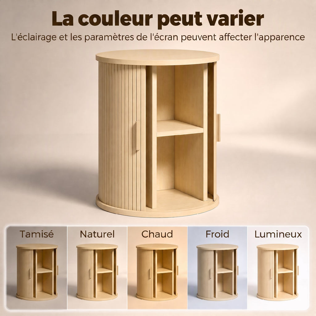 Table de Chevet, Table de Nuit Ronde Cannelée avec Porte Coulissante, pour Chambre à Coucher, Salon, 40x40x50cm, Chêne-6
