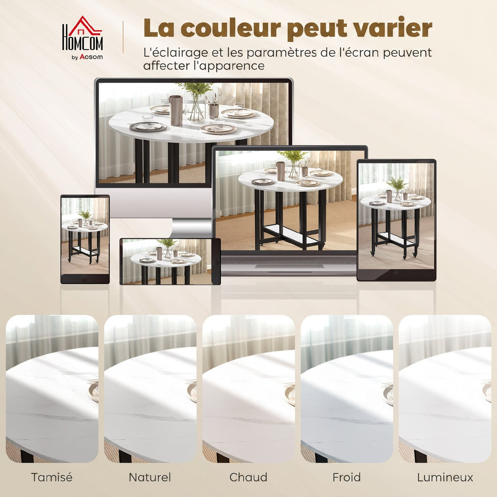 Table à Manger Pliante sur Roulettes, Table de Cuisine pour 4 Personnes avec Étagère Intégrée, 100 x 100 x 75 cm, Blanc-6