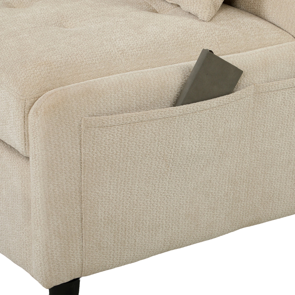 Fauteuil Convertible 1 Place, Fauteuil-Lit Clic-Clac 4 en 1 Rembourré en Chenille, Dossier Réglable, Assise Large, Beige-9