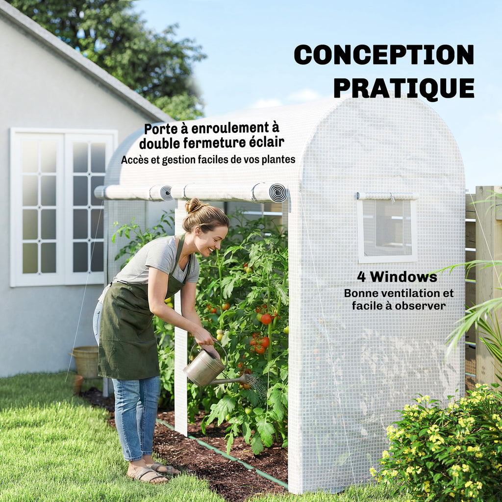 Serre de Jardin, Petite Serre de Balcon en Bâche PE Châssis Acier, Portes et Fenêtres Roulantes 300 x 100 x 200 cm blanc-4