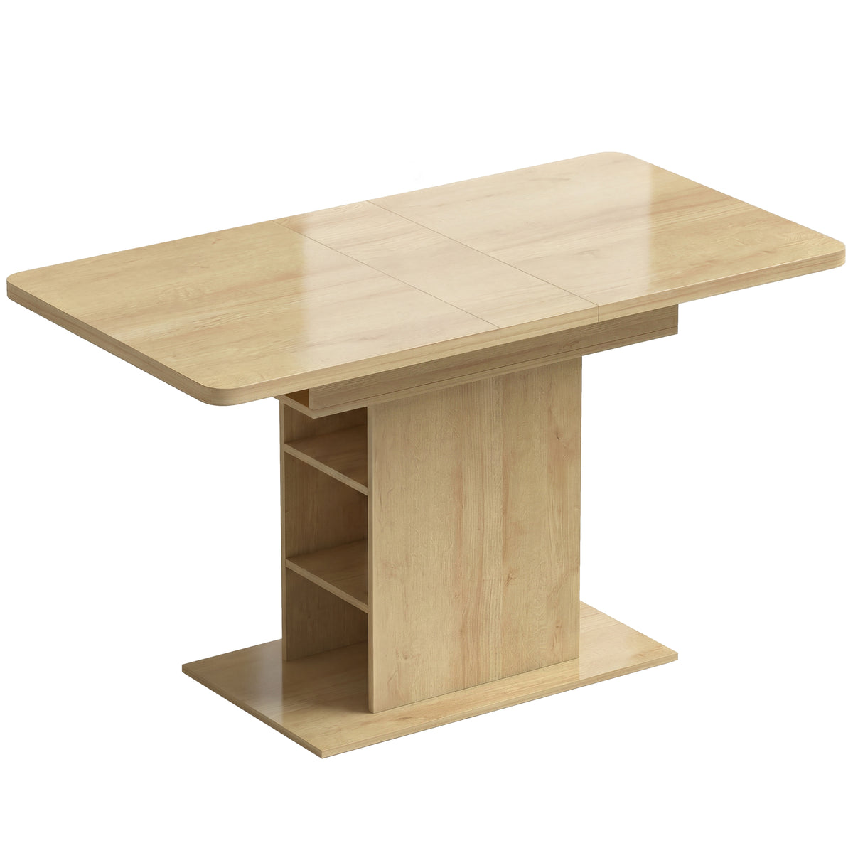 Table à manger extensible rectangle pour 4 à 6 personnes, table de cuisine 110-130 cm, 6 étagères ouvertes, bois naturel-0