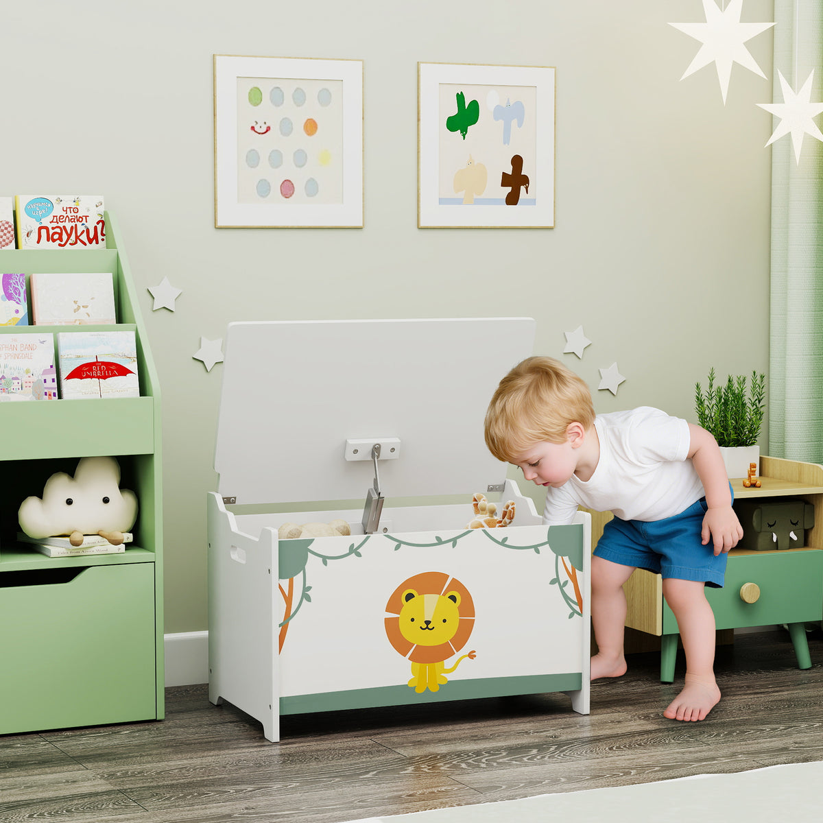 Coffre à jouets avec couvercle, coffre de rangement enfant avec charnières de sécurité, 60 x 37 x 39 cm, vert-1