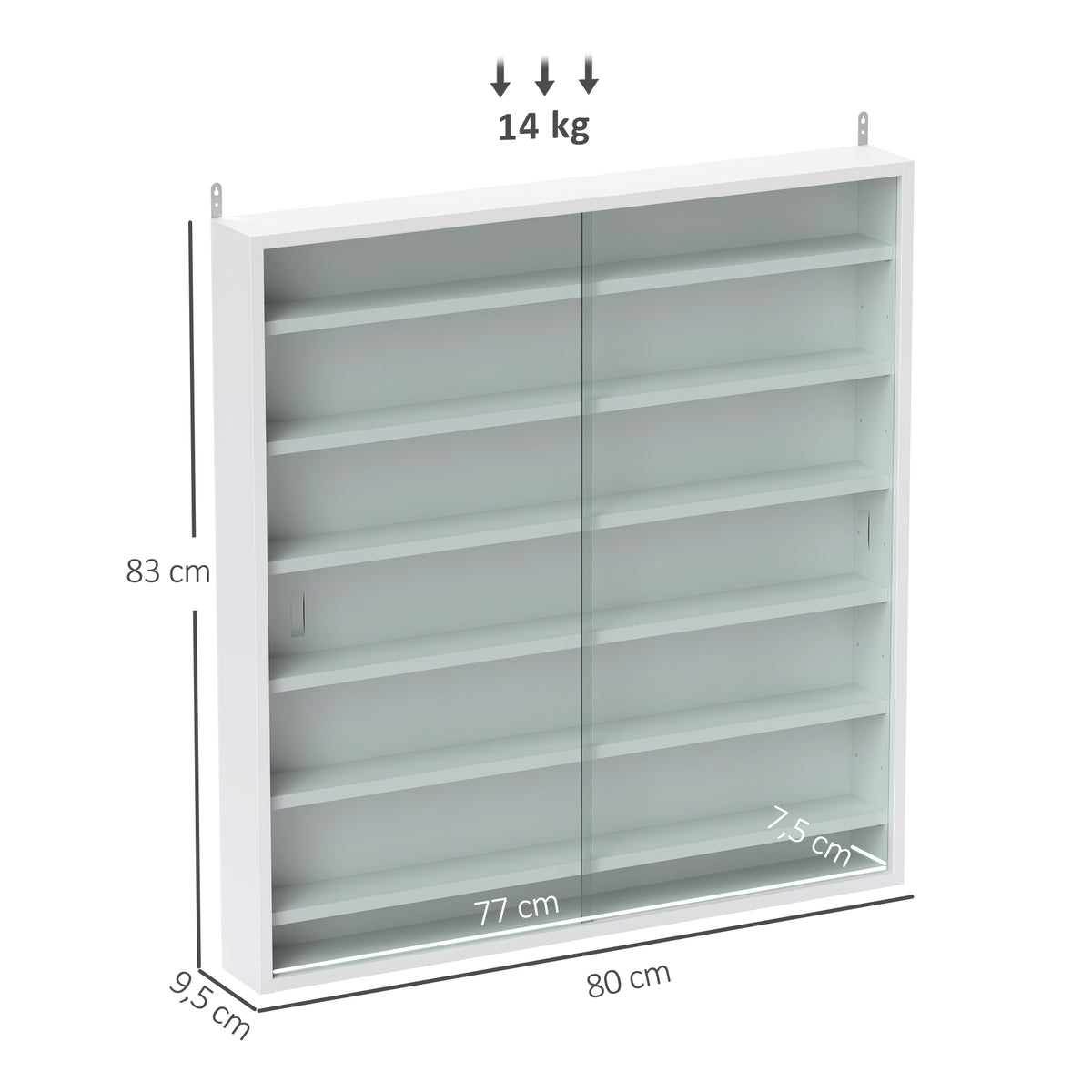 Vitrine pour collection vitrine murale 80 x 9,5 x 83 cm 6 étagères réglables en hauteur 2 portes coulissantes en verre-2