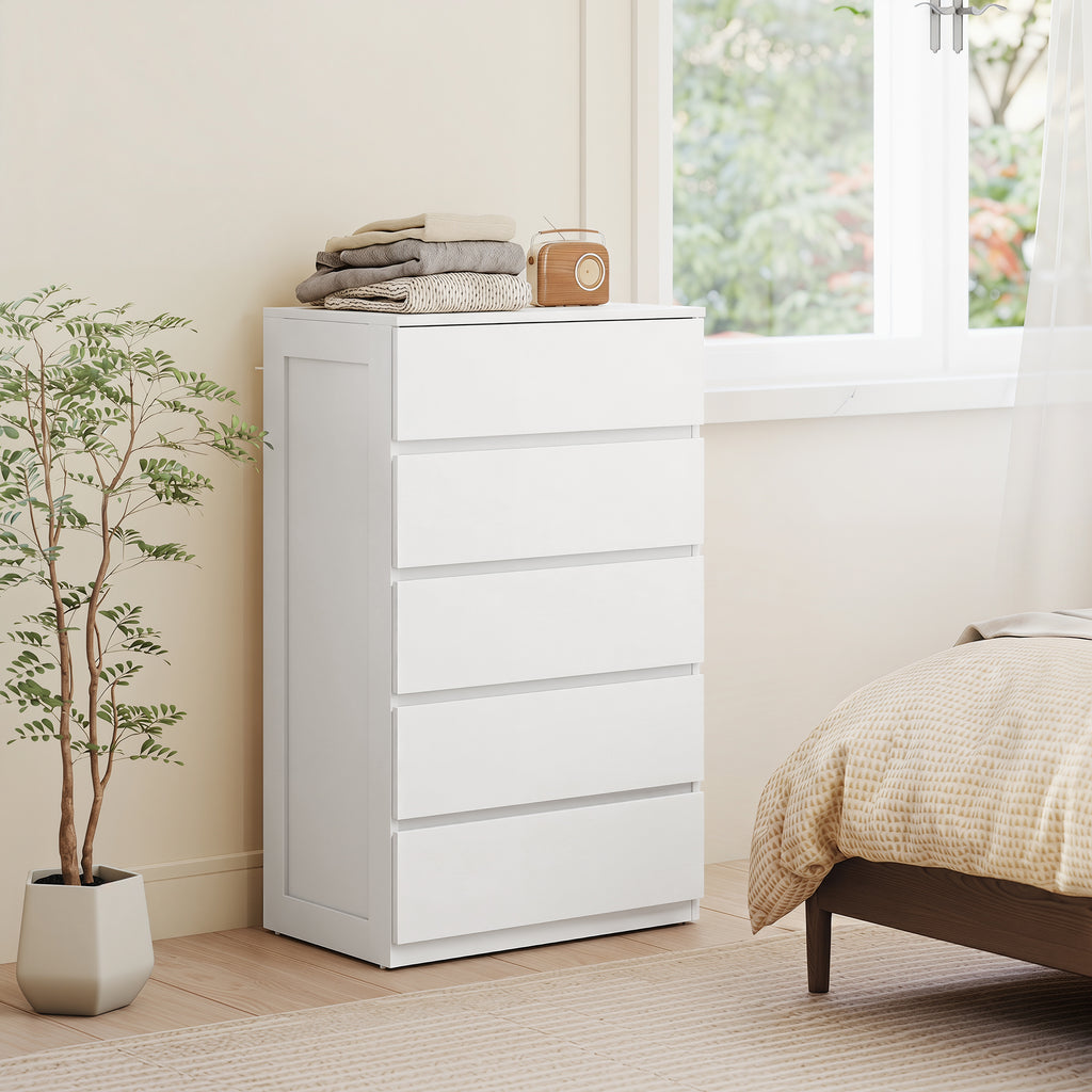 Commode 5 tiroirs meuble de rangement sans poignées design minimaliste 60 x 39 x 100 cm blanc-6