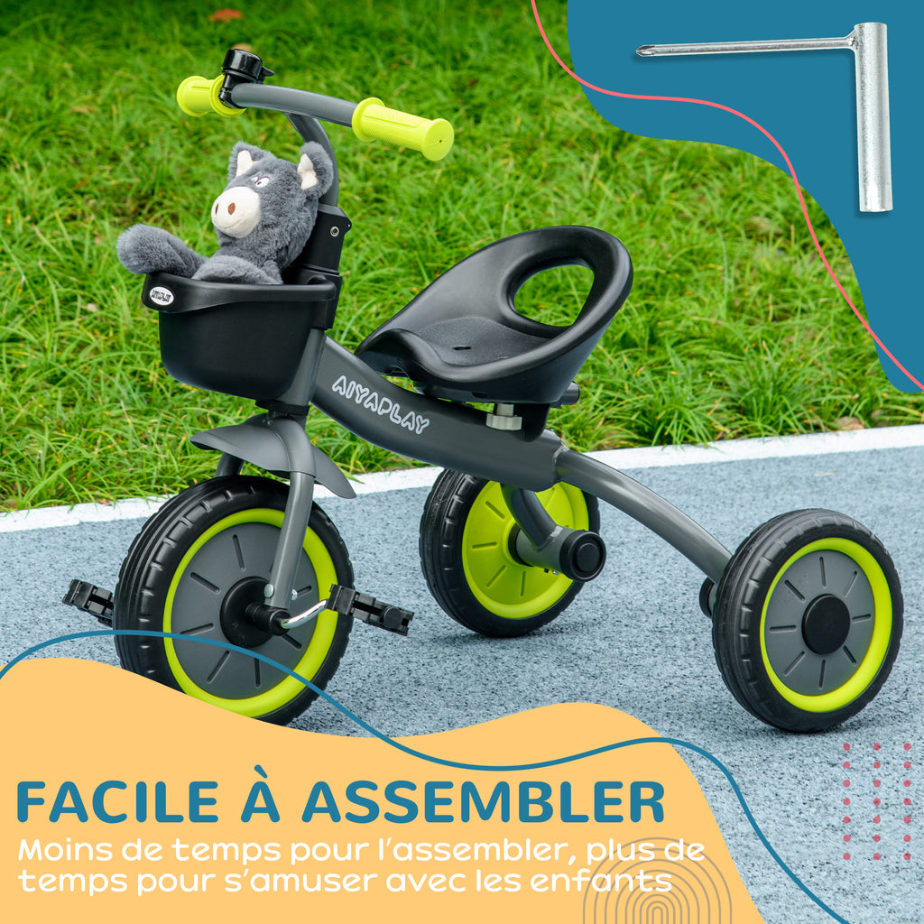 Tricycle enfants avec sonnette et panier selle réglable avec dossier - pour enfant de 2 à 5 ans noir-6