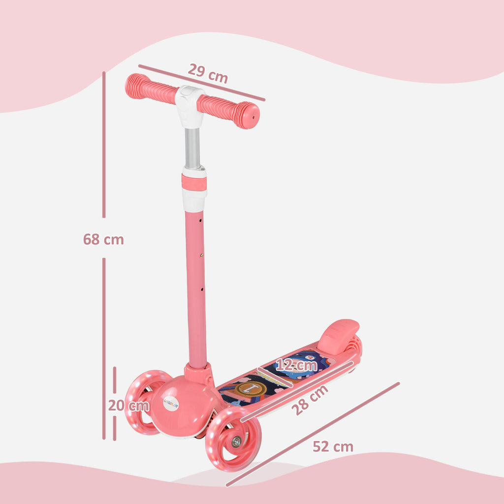 Trottinette enfant 3 Roues Lumineuses LED Hauteur Guidon réglable frein à Friction arrière de 2 à 6 ans Rose-2