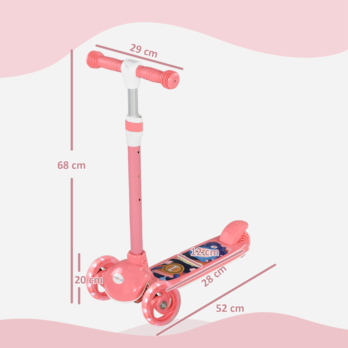 Trottinette enfant 3 Roues Lumineuses LED Hauteur Guidon réglable frein à Friction arrière de 2 à 6 ans Rose-2