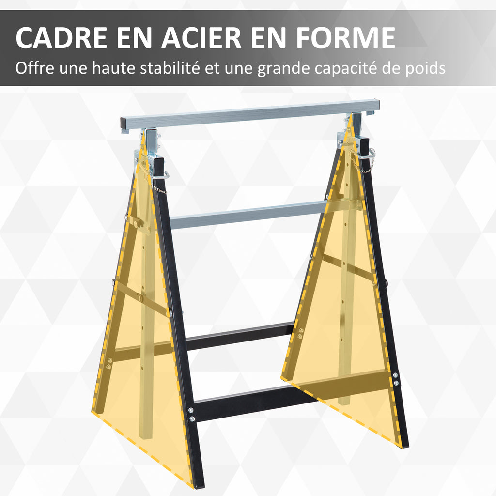 Lot de 2 tréteaux pliables télescopiques hauteur réglable 80-130 cm noir-4