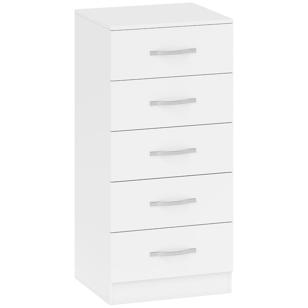 Commode 5 tiroirs, meuble de rangement étroit, style moderne, pour chambre à coucher, salon, couloir, 40x35x85cm, blanc-0