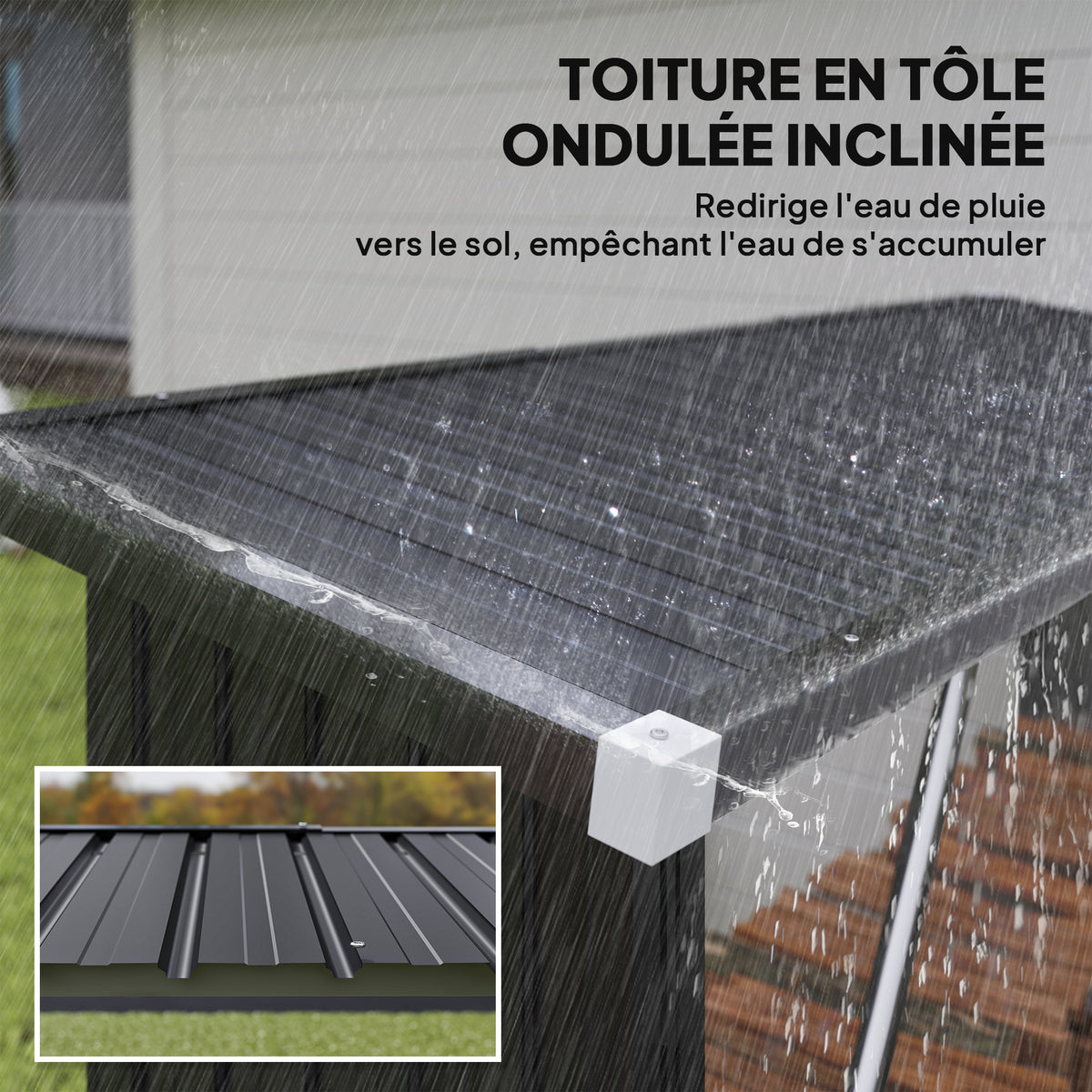 Abri-bûches couvert support pour bois de chauffage plancher surélevé toit incliné, acier galvanisé 213x66,5x150cm gris-5