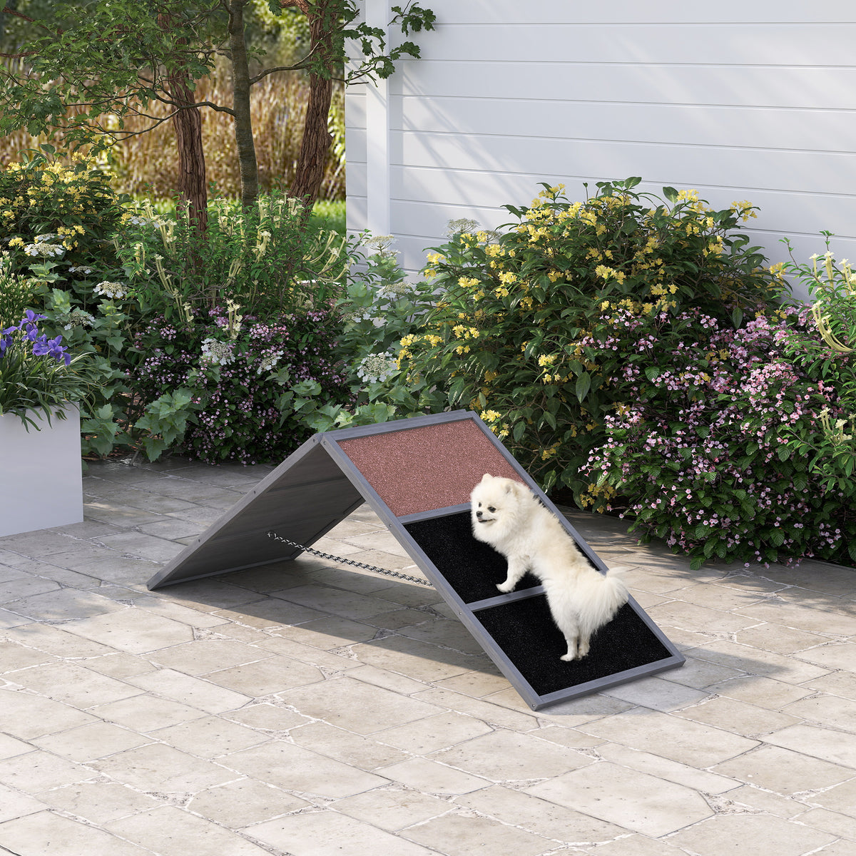 Rampe d'agilité pour chien équipement d'agilité pour chiens cadre en A surface antidérapante 173 x 59 x 66 cm gris-1