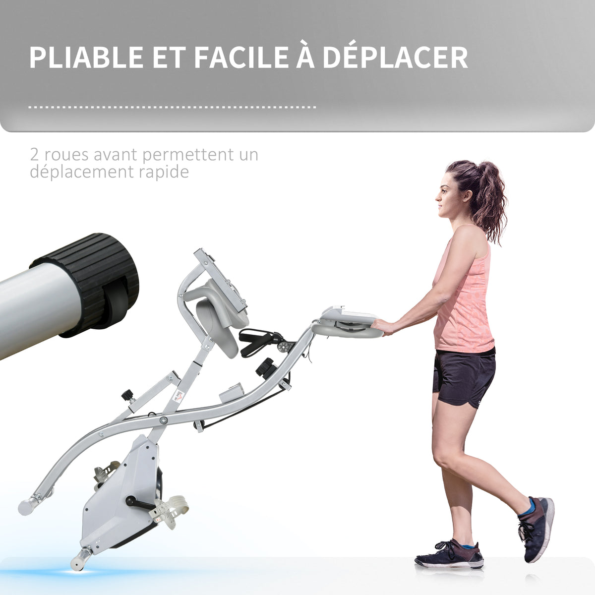 Vélo d'appartement pliant 8 niveaux de résistance magnétique dossier selle réglable poignées ergonomiques noir gris-6
